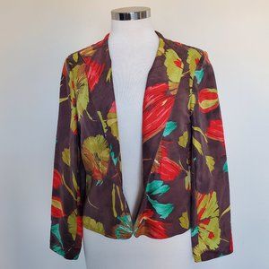 Coldwater Creek Open Front Brown Green Floral Silk Jacket Sz Petite Small PS SP